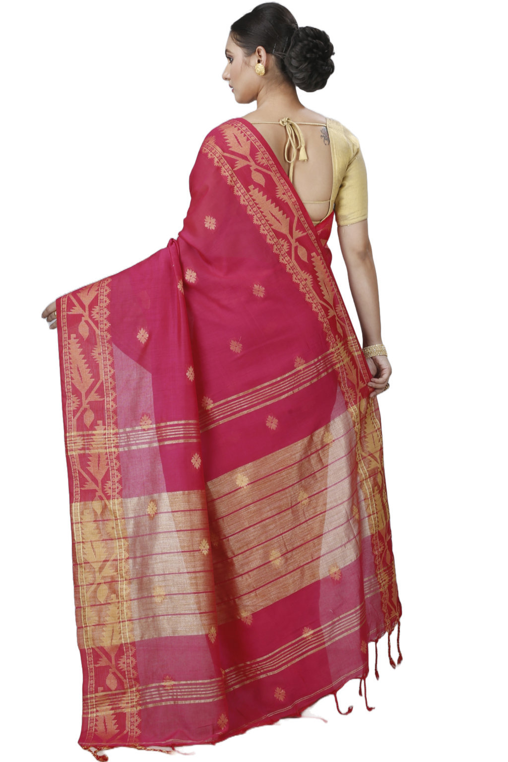 Pink Pure Cotton Tuma Hand Loom Saree (1192)